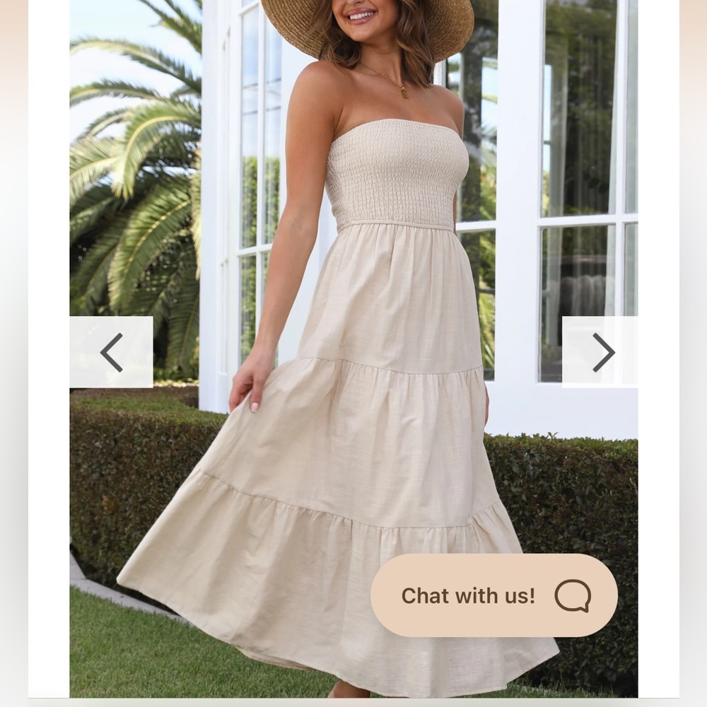 Billy J Brooke Beige Maxi dress. Brand new in packaging size 6.